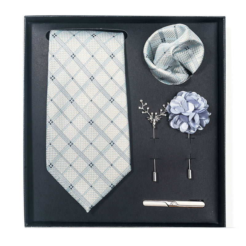 5Pcs Men's Elegant Pocket Square Brooch Corsage Necktie Set - Style #12 - image 22