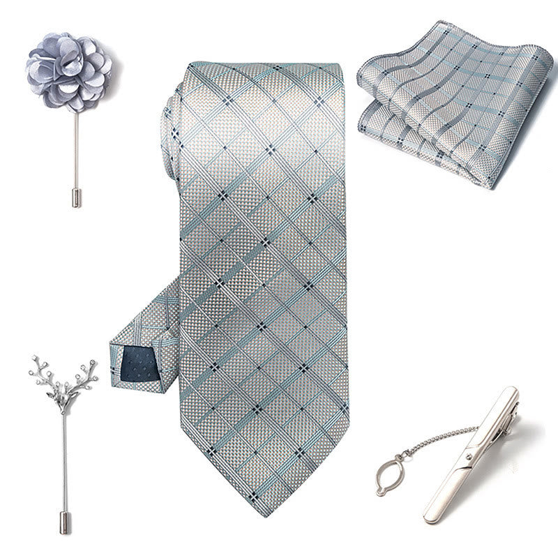 5Pcs Men's Elegant Pocket Square Brooch Corsage Necktie Set - image 23