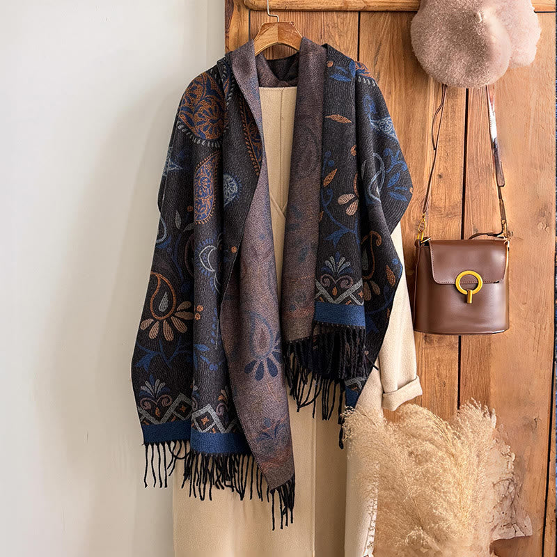 Women's Bohemian Style Printed Tassels Winter Warm Shawl Scarf - image 1