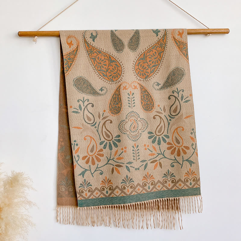 Women's Bohemian Style Printed Tassels Winter Warm Shawl Scarf - Khaki - image 2