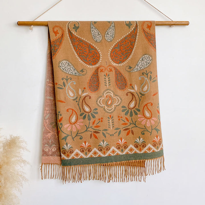 Women's Bohemian Style Printed Tassels Winter Warm Shawl Scarf - Orange - image 4