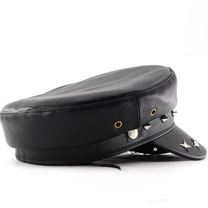 Punk Style Skull & Skeleton Hand Chain Leather Beret Hat - image 3