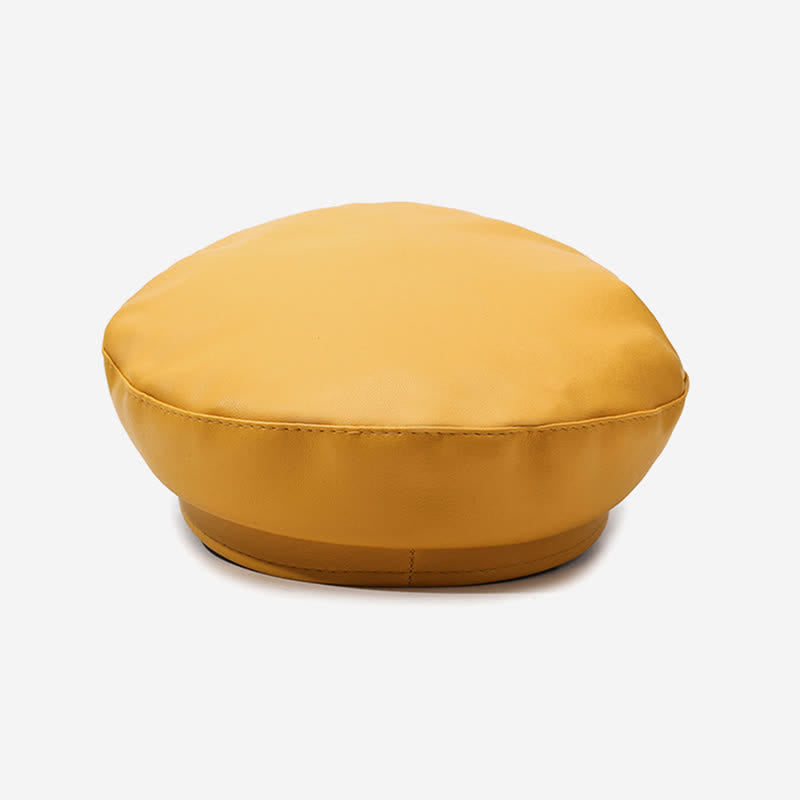 Military-Style Anchor Studded Leather Beret Hat With Chain - image 4