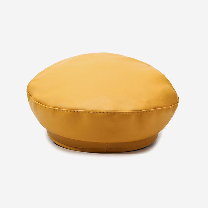 Military-Style Anchor Studded Leather Beret Hat With Chain - image 4