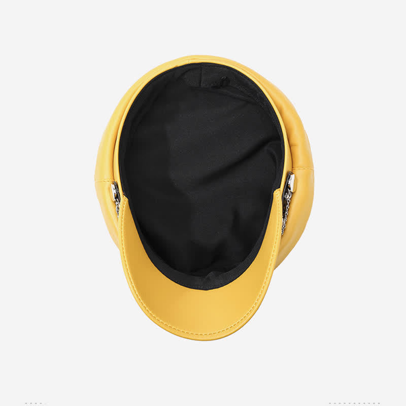 Military-Style Anchor Studded Leather Beret Hat With Chain - image 6