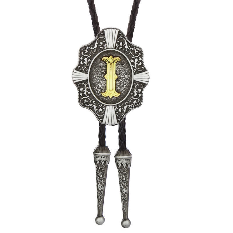 Intricate Filigree Design Initial Letter A To Z Bolo Tie - Silver - I - image 9