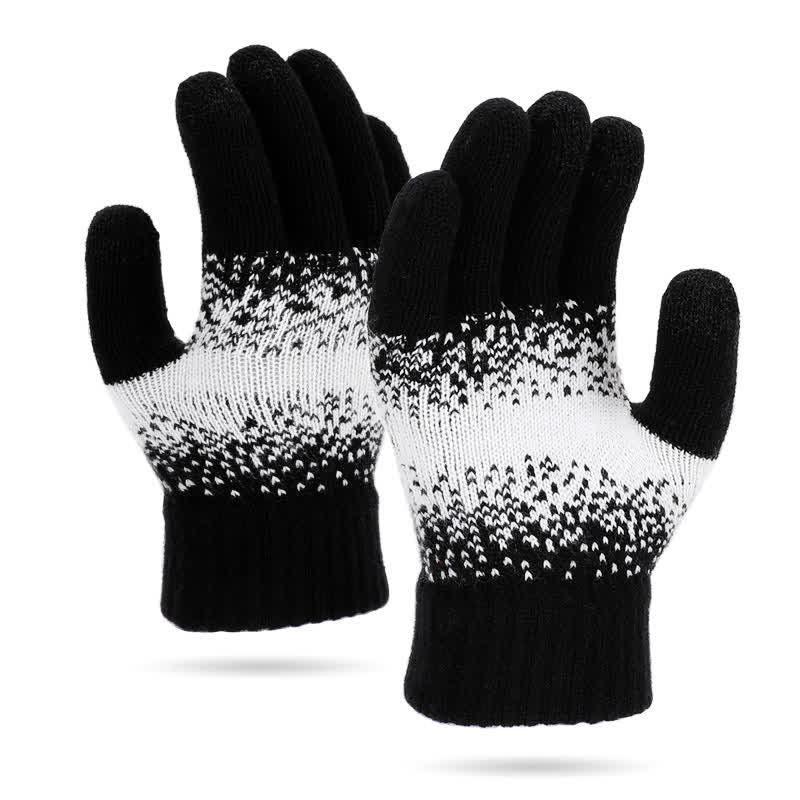 Two-Tone Gradient Color Speckled Patterned Knitted Gloves - Black - image 5