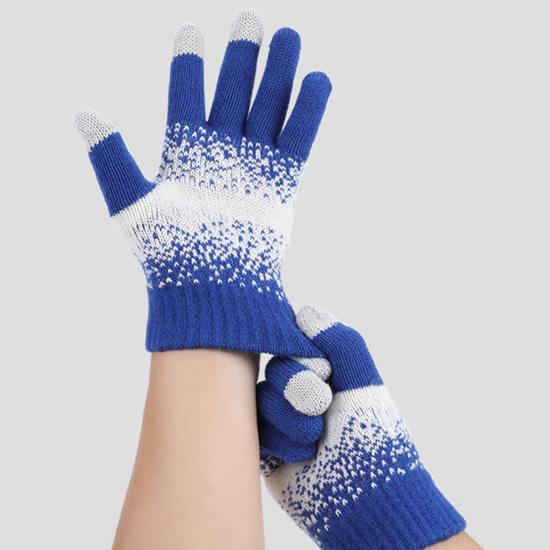 Two-Tone Gradient Color Speckled Patterned Knitted Gloves - image 1
