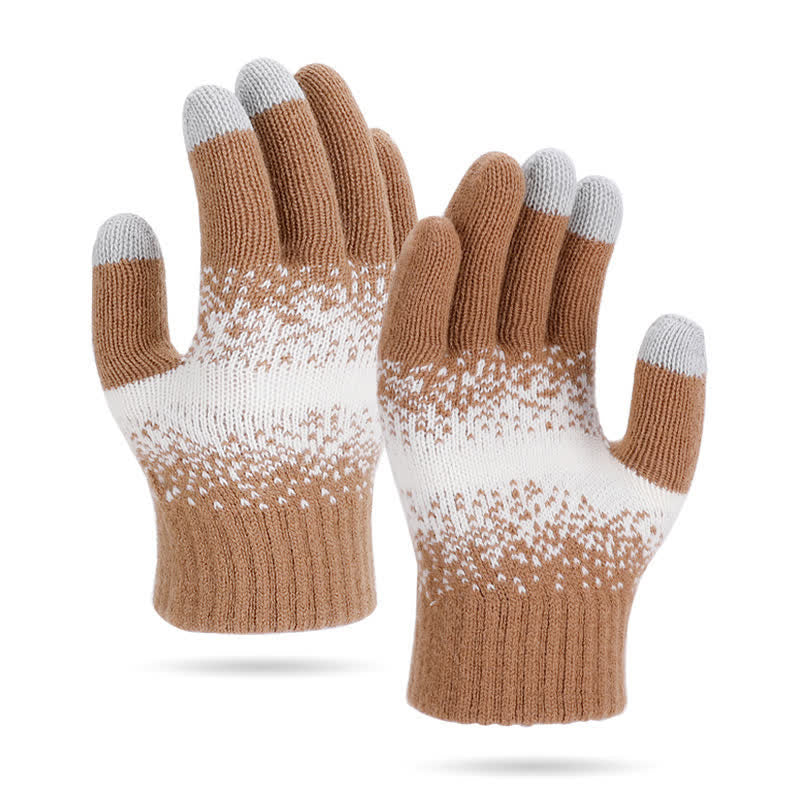 Two-Tone Gradient Color Speckled Patterned Knitted Gloves - Dark Khaki - image 10