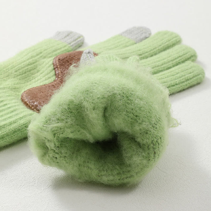 Warm Anti-Slip Leather Palm Patch Knitted Gloves - image 3
