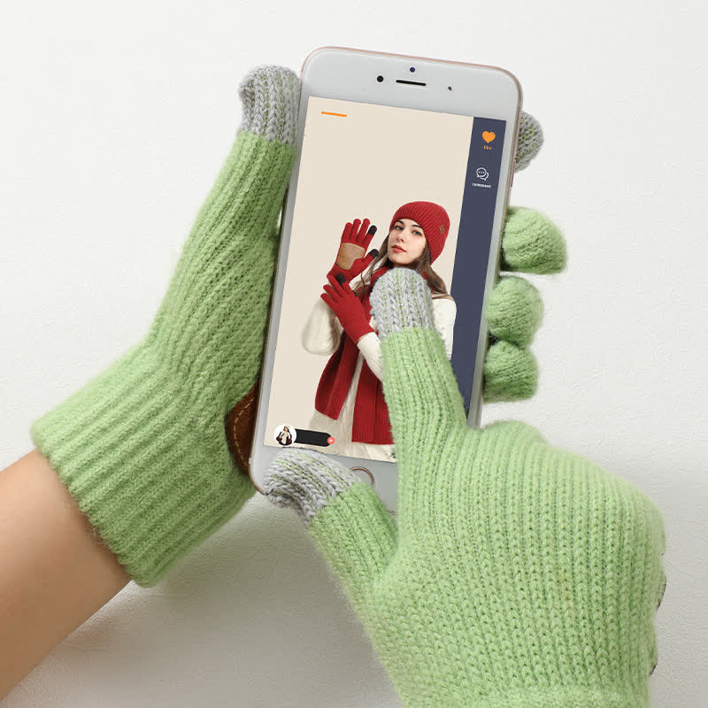 Warm Anti-Slip Leather Palm Patch Knitted Gloves - image 1