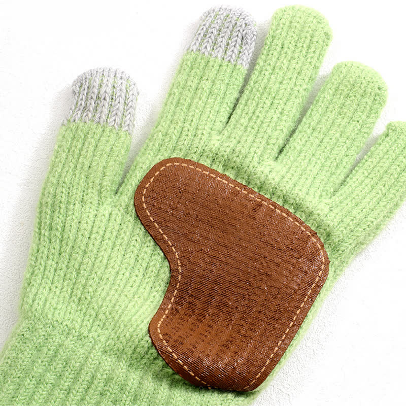 Warm Anti-Slip Leather Palm Patch Knitted Gloves - image 2