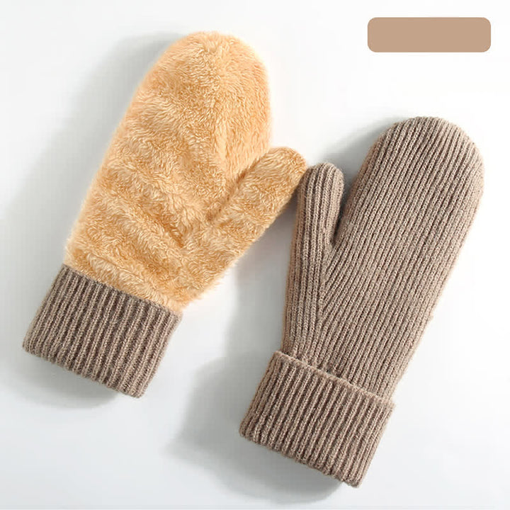 Fleece Lined Full Finger Cold Weather Knitted Gloves - Khaki - Style #1 - image 14
