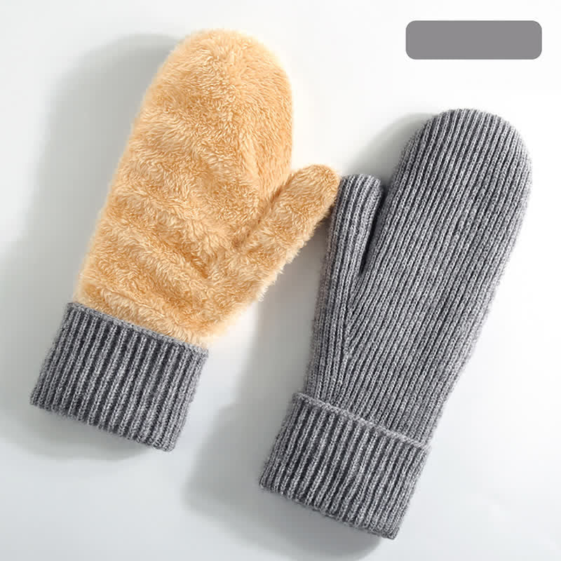 Fleece Lined Full Finger Cold Weather Knitted Gloves - Gray - Style #1 - image 1