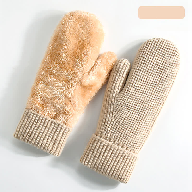 Fleece Lined Full Finger Cold Weather Knitted Gloves - Beige - Style #1 - image 11