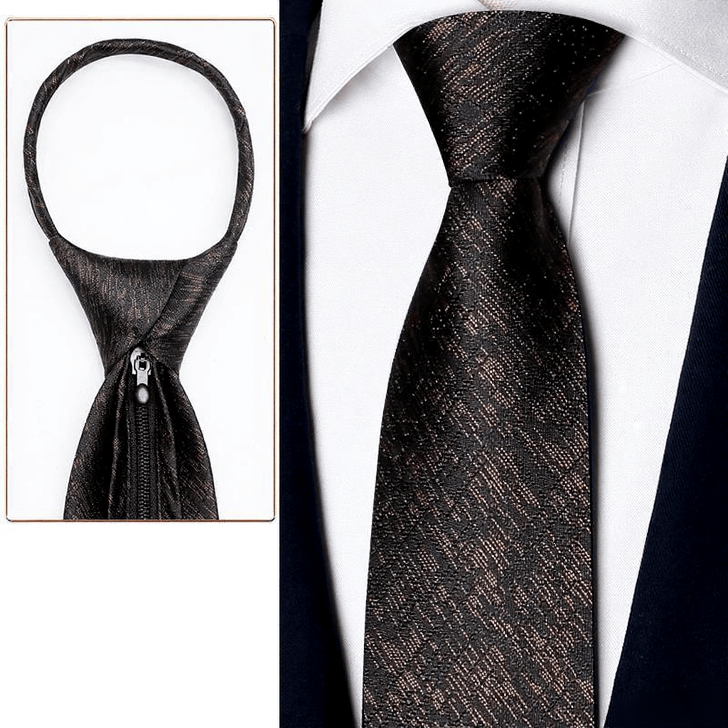 Men's Elegant Champagne Zipper Pre-Tied Necktie - Style #3 - image 4