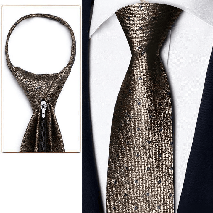 Men's Elegant Champagne Zipper Pre-Tied Necktie - Style #4 - image 5