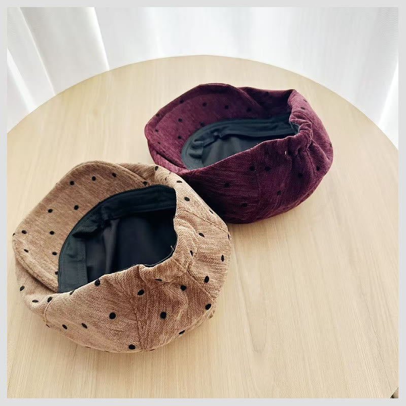 Unisex Retro Winter Polka Dot Beret Hat - image 4