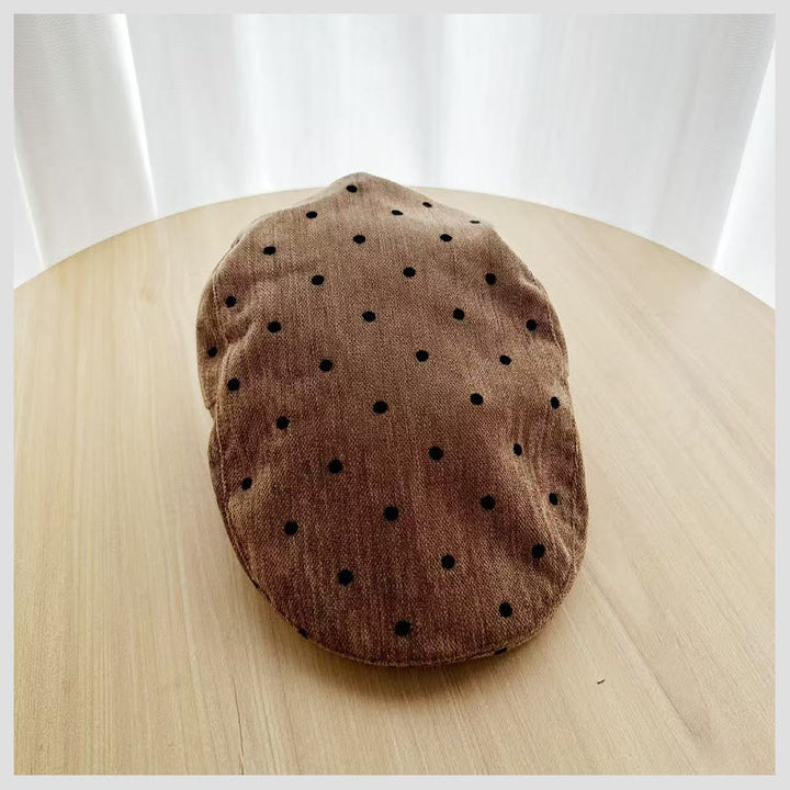 Unisex Retro Winter Polka Dot Beret Hat - Khaki - image 1