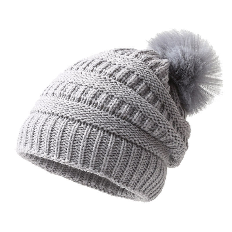 Women's Winter Keep Warm Knitted Beanie Hat With Hairball - Grey - M (22"-22 7/8") - image 4