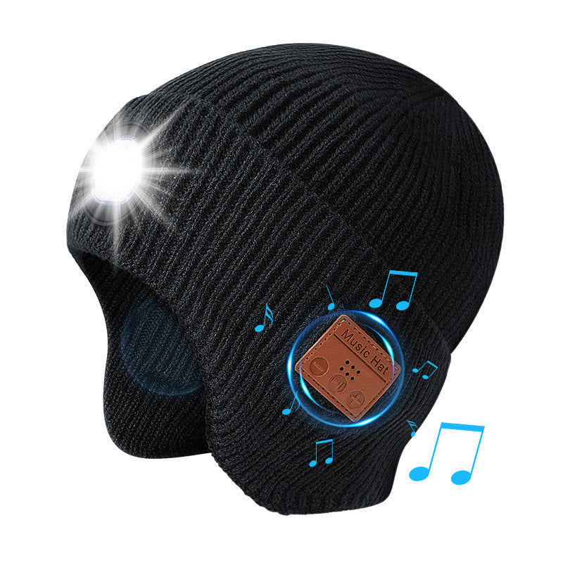 Winter Bluetooth Music Lighting Knitted Beanie Hat Detachable - Black - Bluetooth + Light - M (22"-22 7/8") - image 0