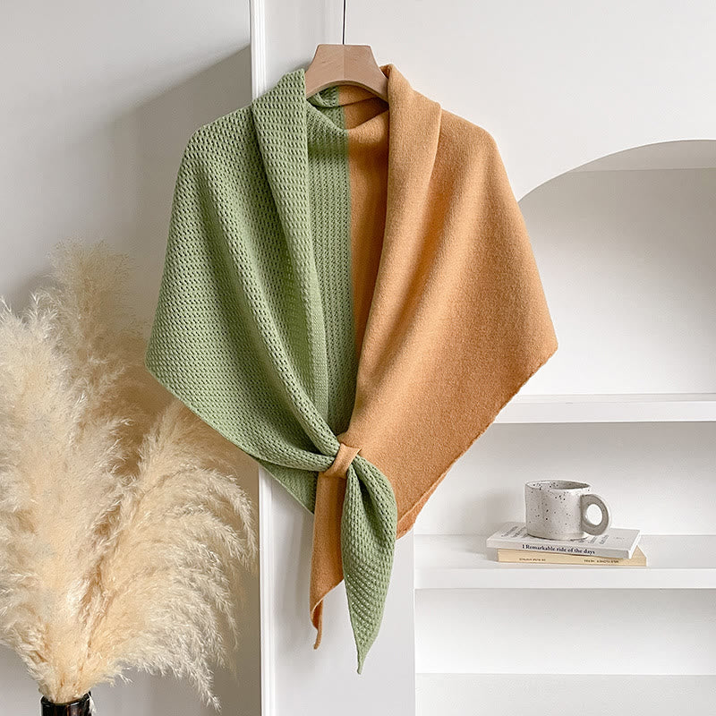 Elegant Women's Winter Double Colors Triangular Shawl Scarf - Yellow Green - image 5
