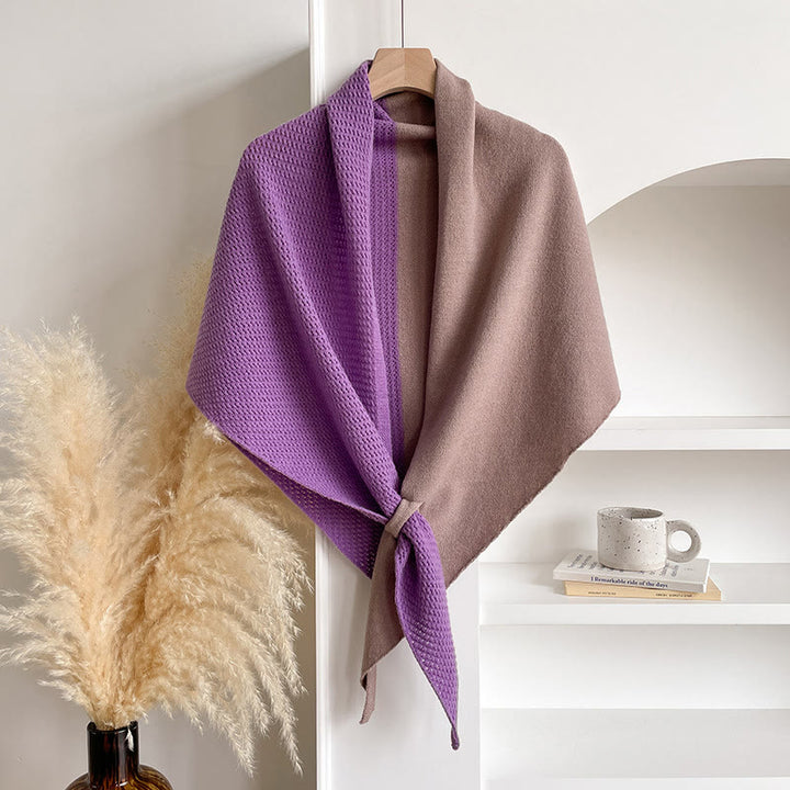 Elegant Women's Winter Double Colors Triangular Shawl Scarf - Purple Grey - image 4