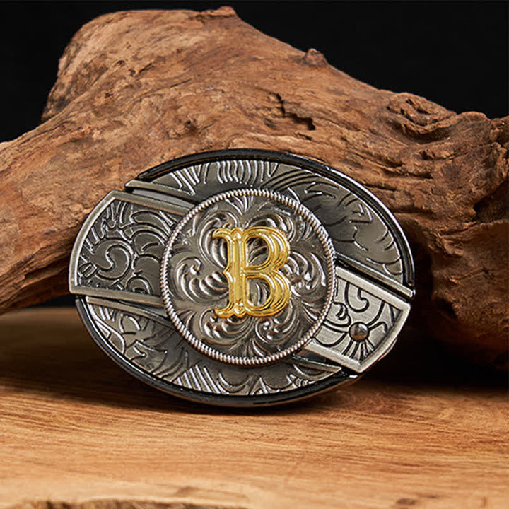 Two-Tone Initial Letter DIY Hidden Knife Buckle Leather Belt - B - Without Belt - image 0