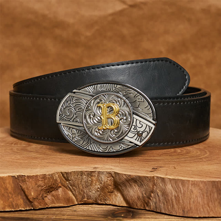Two-Tone Initial Letter DIY Hidden Knife Buckle Leather Belt - B - Black PU Leather Belt (40) - image 5