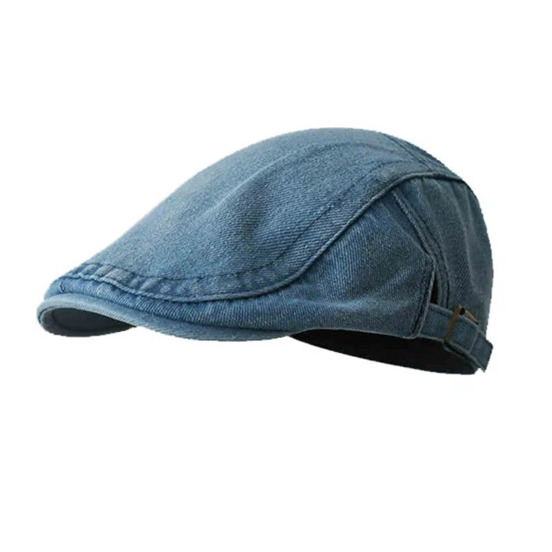 Classic Denim Adjustable Flat Cap Beret Cap - Medium Blue - Adjustable (about 21 5/8"-23 1/4") - image 0