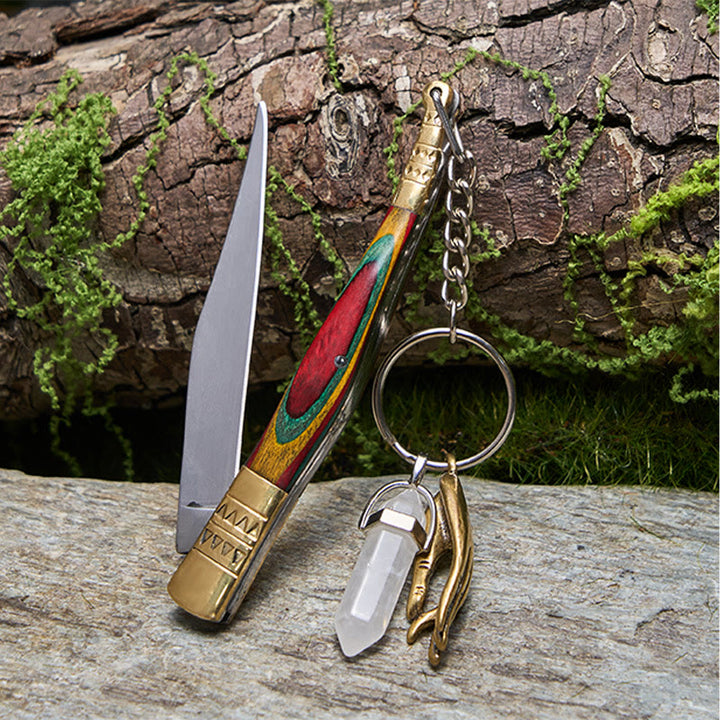 Colorful Handle Outdoor Folding Knife White Crystal Buddha Hand Necklace - image 1