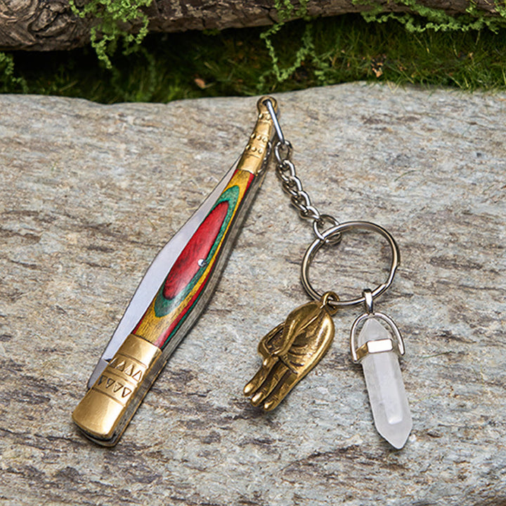 Colorful Handle Outdoor Folding Knife White Crystal Buddha Hand Necklace - image 2