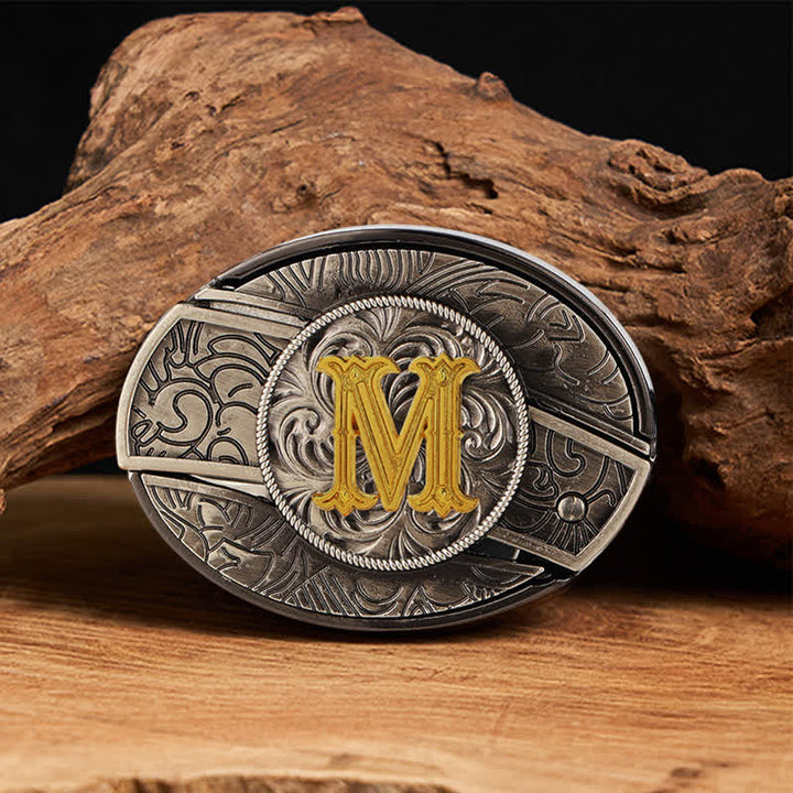 Two-Tone Initial Letter DIY Hidden Knife Buckle Leather Belt - M - Without Belt - image 20