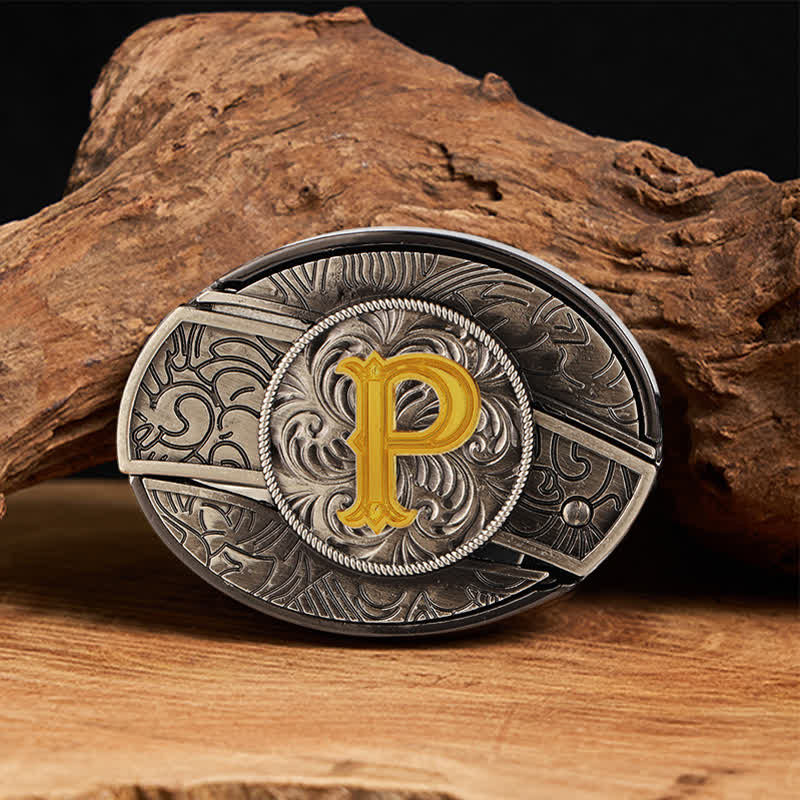 Two-Tone Initial Letter DIY Hidden Knife Buckle Leather Belt - P - Without Belt - image 22