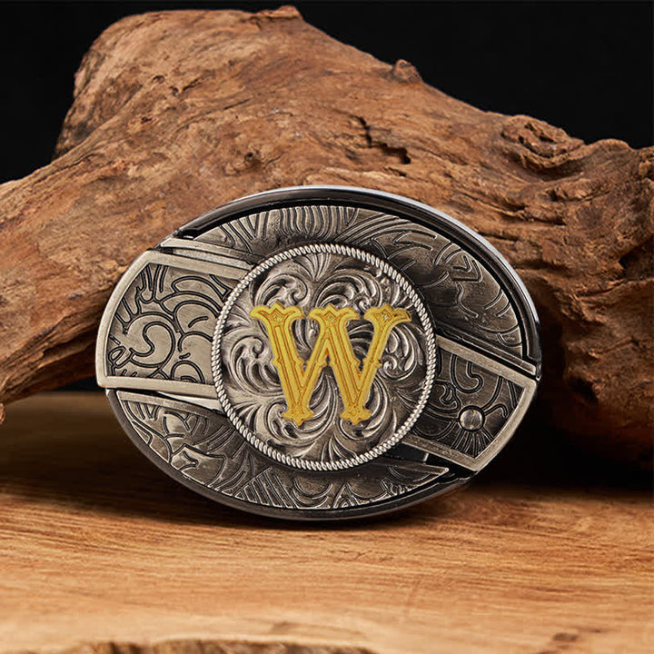 Two-Tone Initial Letter DIY Hidden Knife Buckle Leather Belt - W - Without Belt - image 30