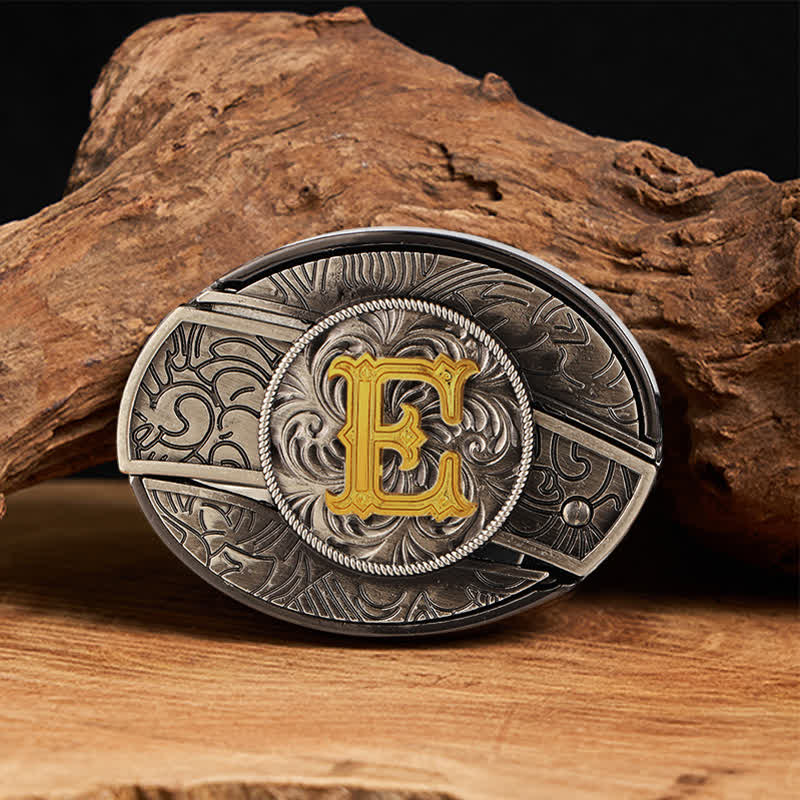 Two-Tone Initial Letter DIY Hidden Knife Buckle Leather Belt - E - Without Belt - image 12
