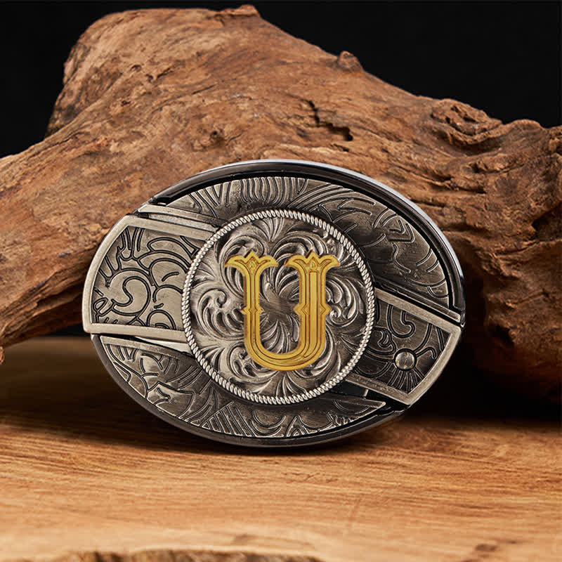 Two-Tone Initial Letter DIY Hidden Knife Buckle Leather Belt - U - Without Belt - image 27