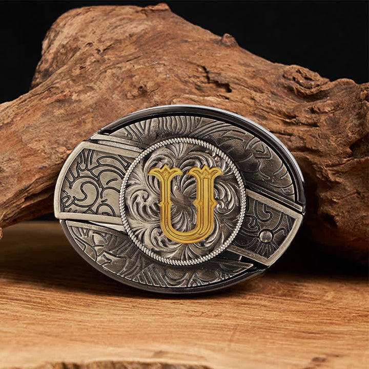 Two-Tone Initial Letter DIY Hidden Knife Buckle Leather Belt - U - Without Belt - image 28