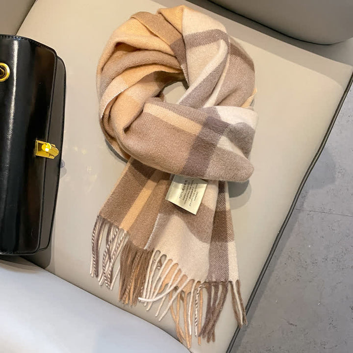 Unisex Check Pattern Warm Wool Scarf With Tassels - #10 - image 14