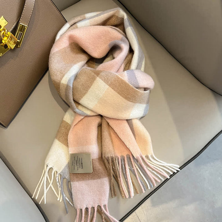 Unisex Check Pattern Warm Wool Scarf With Tassels - #13 - image 17
