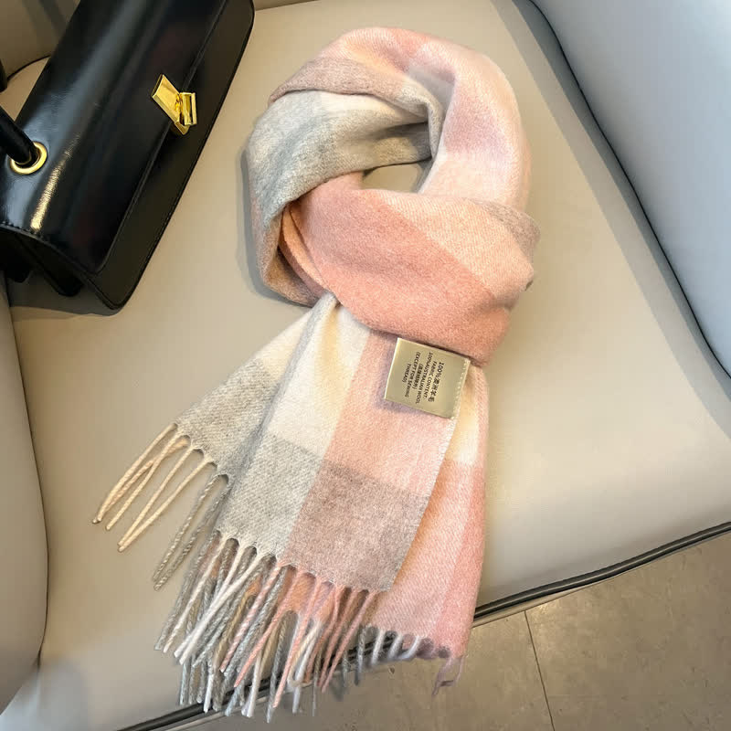 Unisex Check Pattern Warm Wool Scarf With Tassels - #22 - image 26