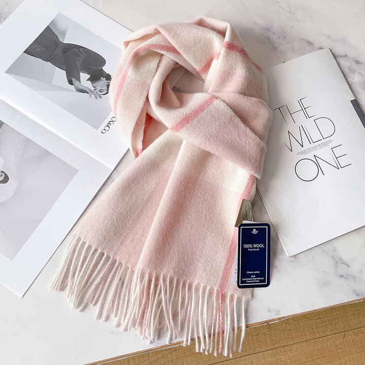 Unisex Check Pattern Warm Wool Scarf With Tassels - #53 - image 57