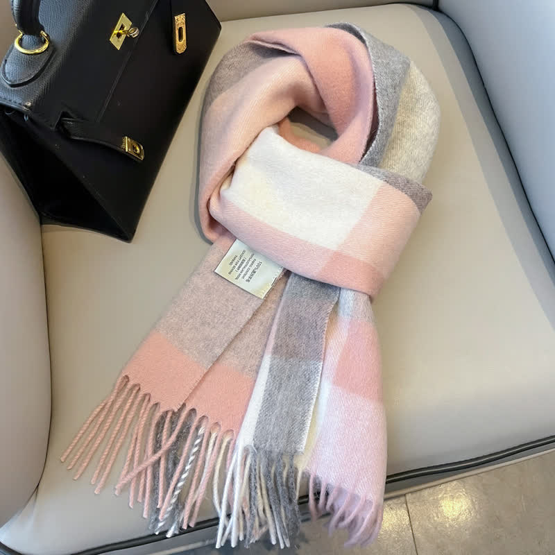 Unisex Check Pattern Warm Wool Scarf With Tassels - #20 - image 24