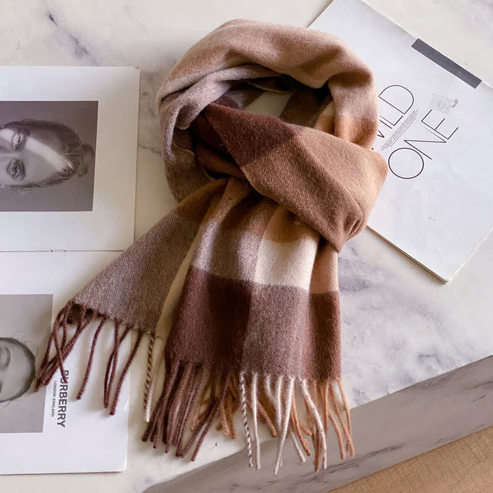 Unisex Check Pattern Warm Wool Scarf With Tassels - #43 - image 47
