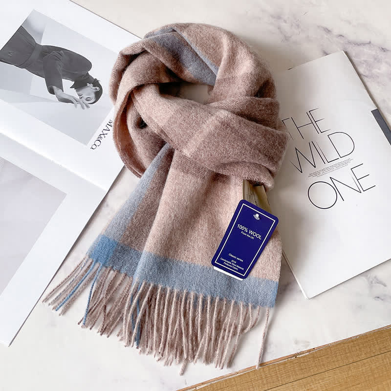 Unisex Check Pattern Warm Wool Scarf With Tassels - #60 - image 64