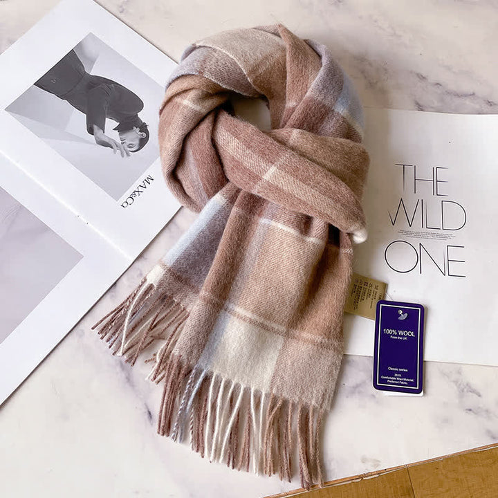 Unisex Check Pattern Warm Wool Scarf With Tassels - #55 - image 59