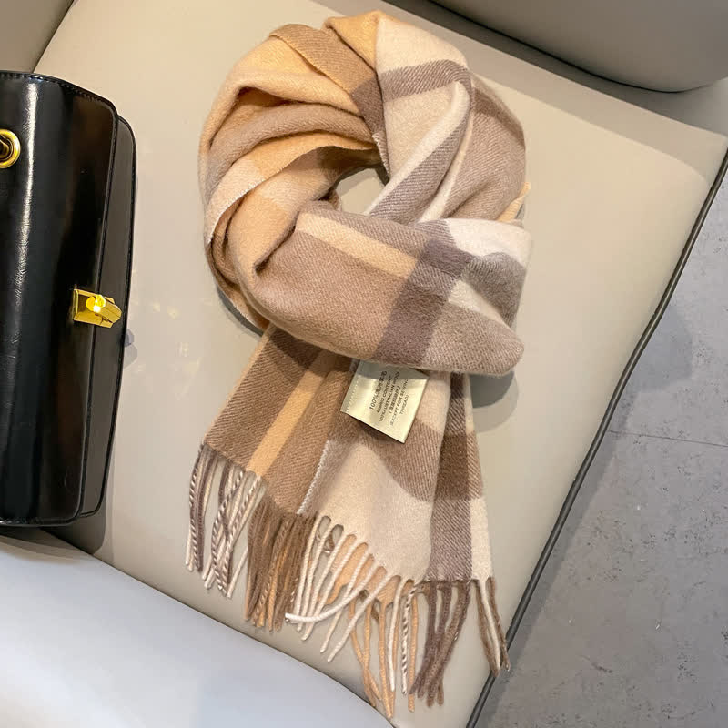 Unisex Check Pattern Warm Wool Scarf With Tassels - #10 - image 14