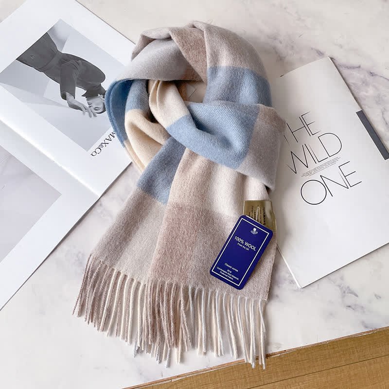 Unisex Check Pattern Warm Wool Scarf With Tassels - #56 - image 60