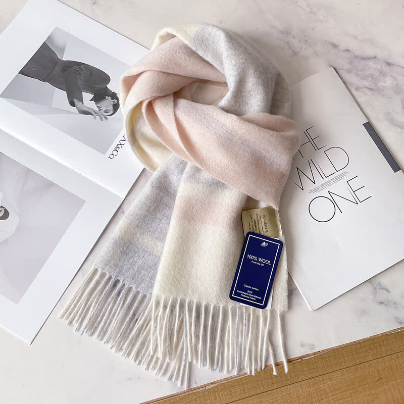 Unisex Check Pattern Warm Wool Scarf With Tassels - #54 - image 58