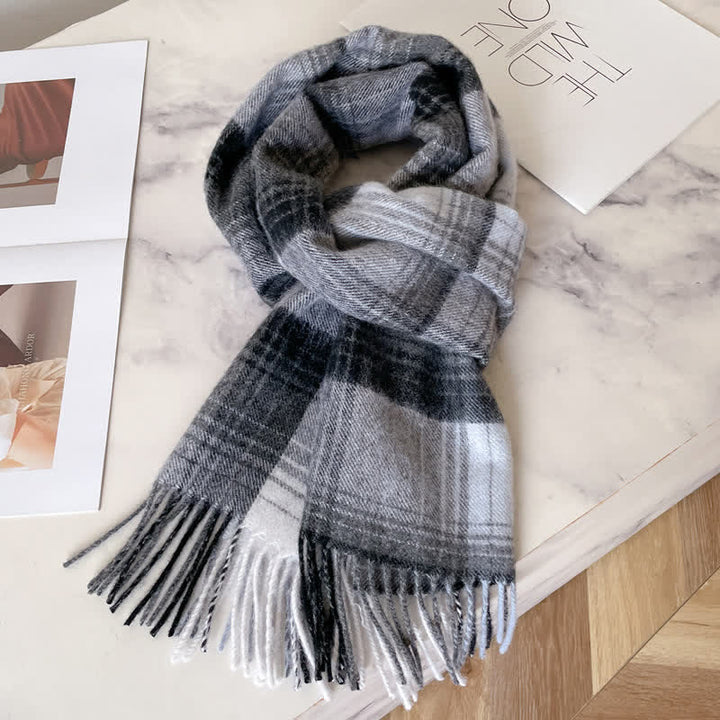 Unisex Check Pattern Warm Wool Scarf With Tassels - #31 - image 35